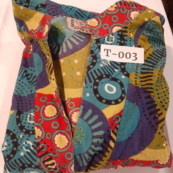 Lifestyle Woman Sz 3X BOHO Colorful Mixed Floral Beaded Cotton Tunic Blouse - Picture 7 of 7